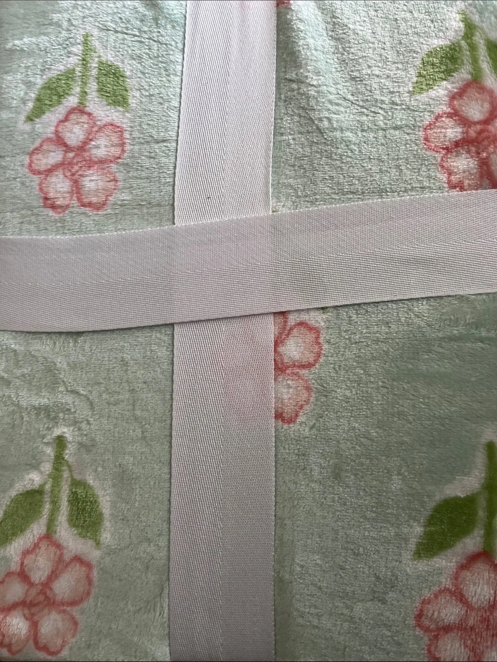 Holiday Home Mint Green Microplush Throw with Pink Floral Accents